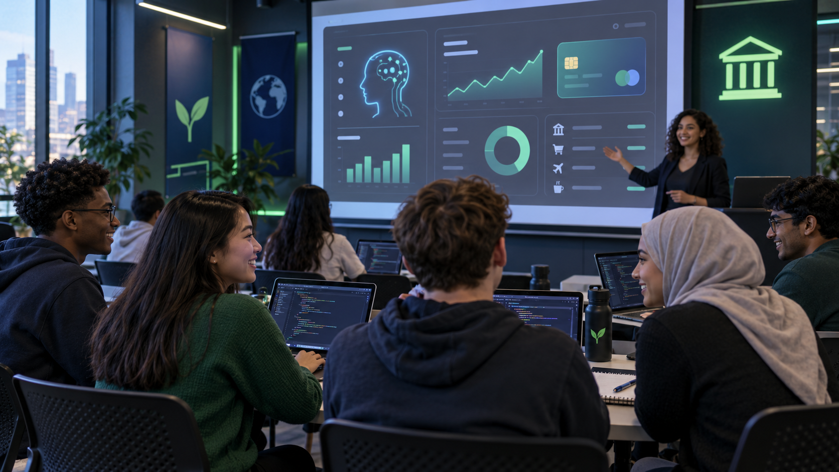 Students learning applied AI and cloud technology
